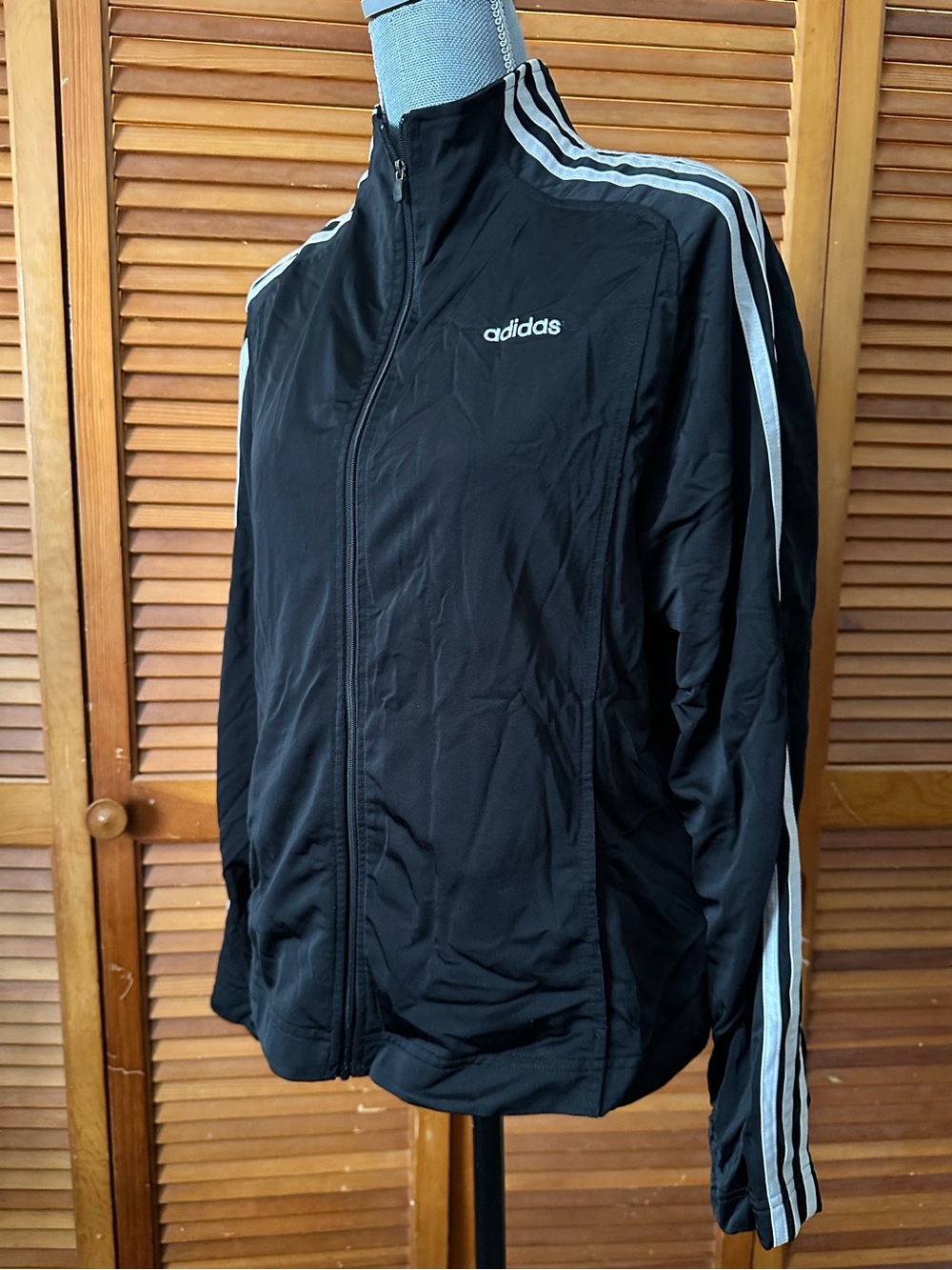 Y2K Adidas Classic Athletic Black Mock Neck Zip Track Jacket with White Stripes